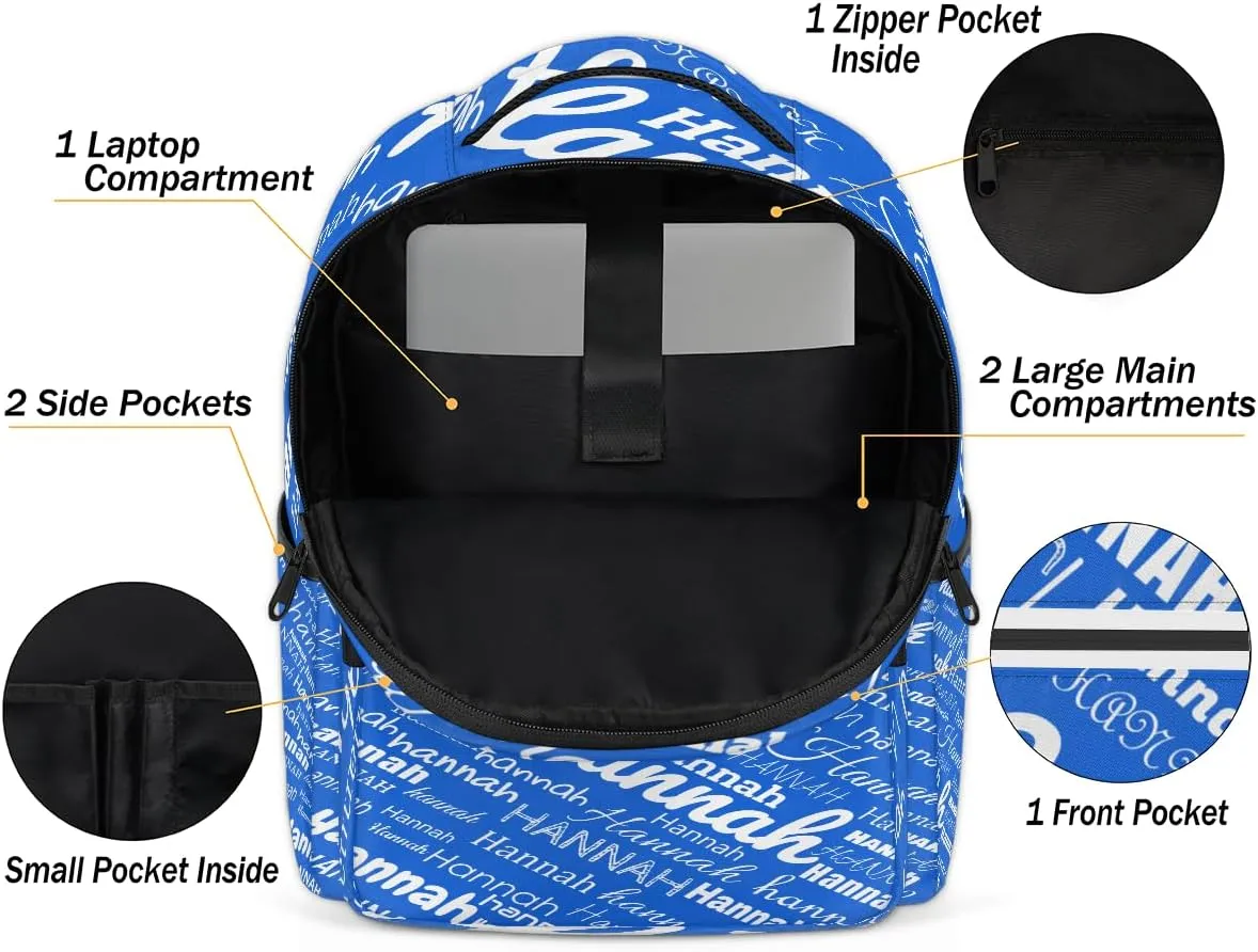 Custom Name Laptop Backpack Lightweight Personalized Shoulder Bag Backpacks Waterproof Casual Daypack Laptop Bag for Work Travel 16.1in, Blue