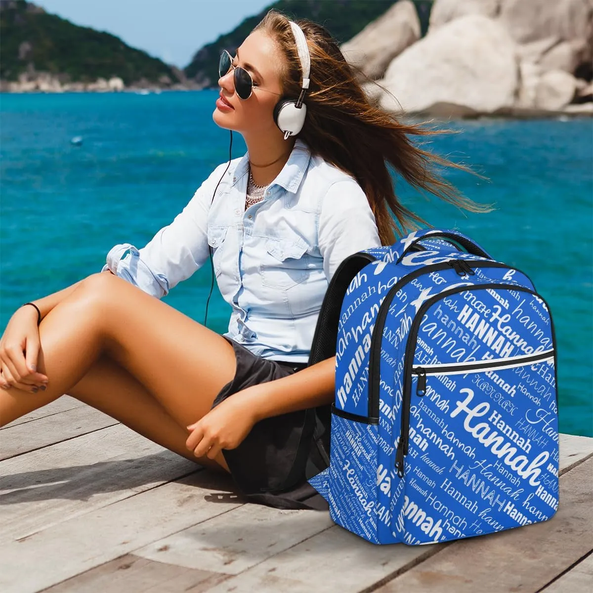 Custom Name Laptop Backpack Lightweight Personalized Shoulder Bag Backpacks Waterproof Casual Daypack Laptop Bag for Work Travel 16.1in, Blue