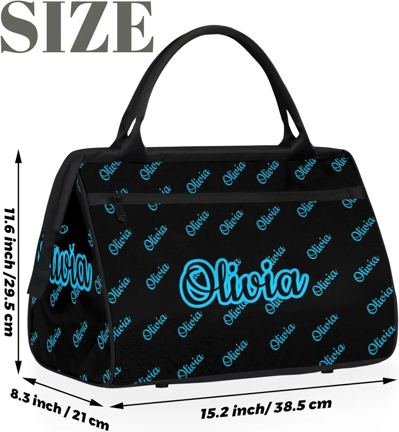 Custom Sport Duffel Bags Personalized Travel Overnight Bag Waterproof Dance Bag Lightweight Carry-On Tote for Women Men 15.2in, Black Blue