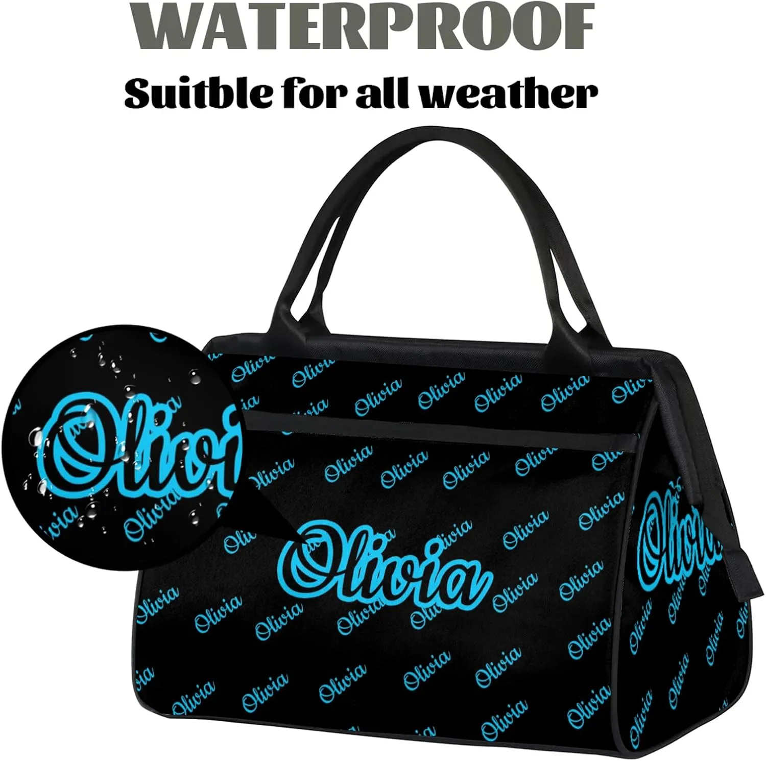Custom Sport Duffel Bags Personalized Travel Overnight Bag Waterproof Dance Bag Lightweight Carry-On Tote for Women Men 15.2in, Black Blue