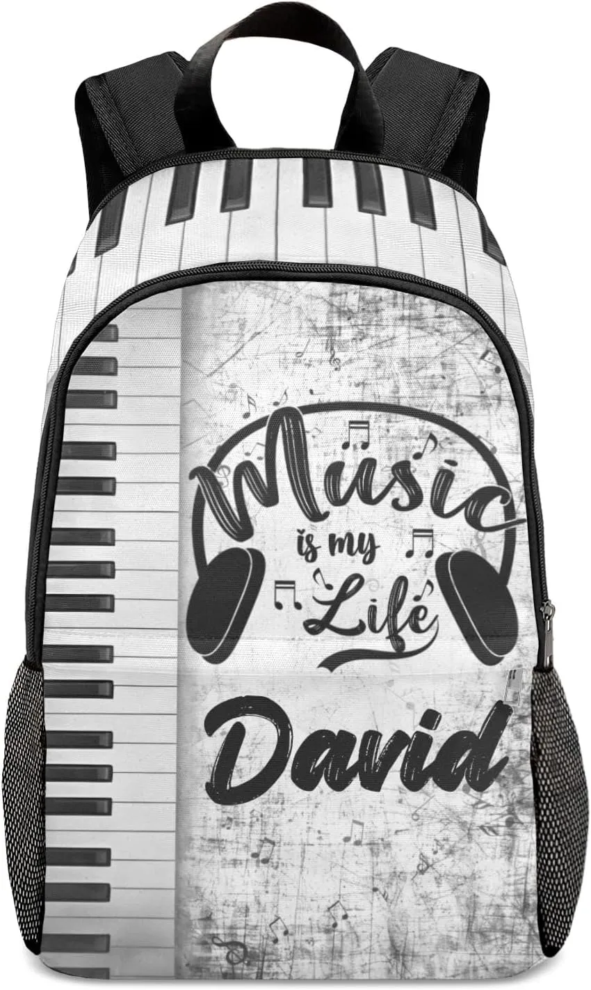 Customized Music Piano Backpack Personalized Name Schoolbag Multipurpose Daypack Sport Casual Travel Bags for Teen Adult Grey Black