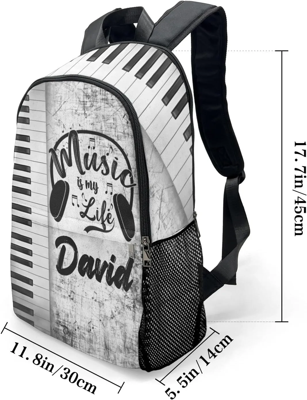 Customized Music Piano Backpack Personalized Name Schoolbag Multipurpose Daypack Sport Casual Travel Bags for Teen Adult Grey Black