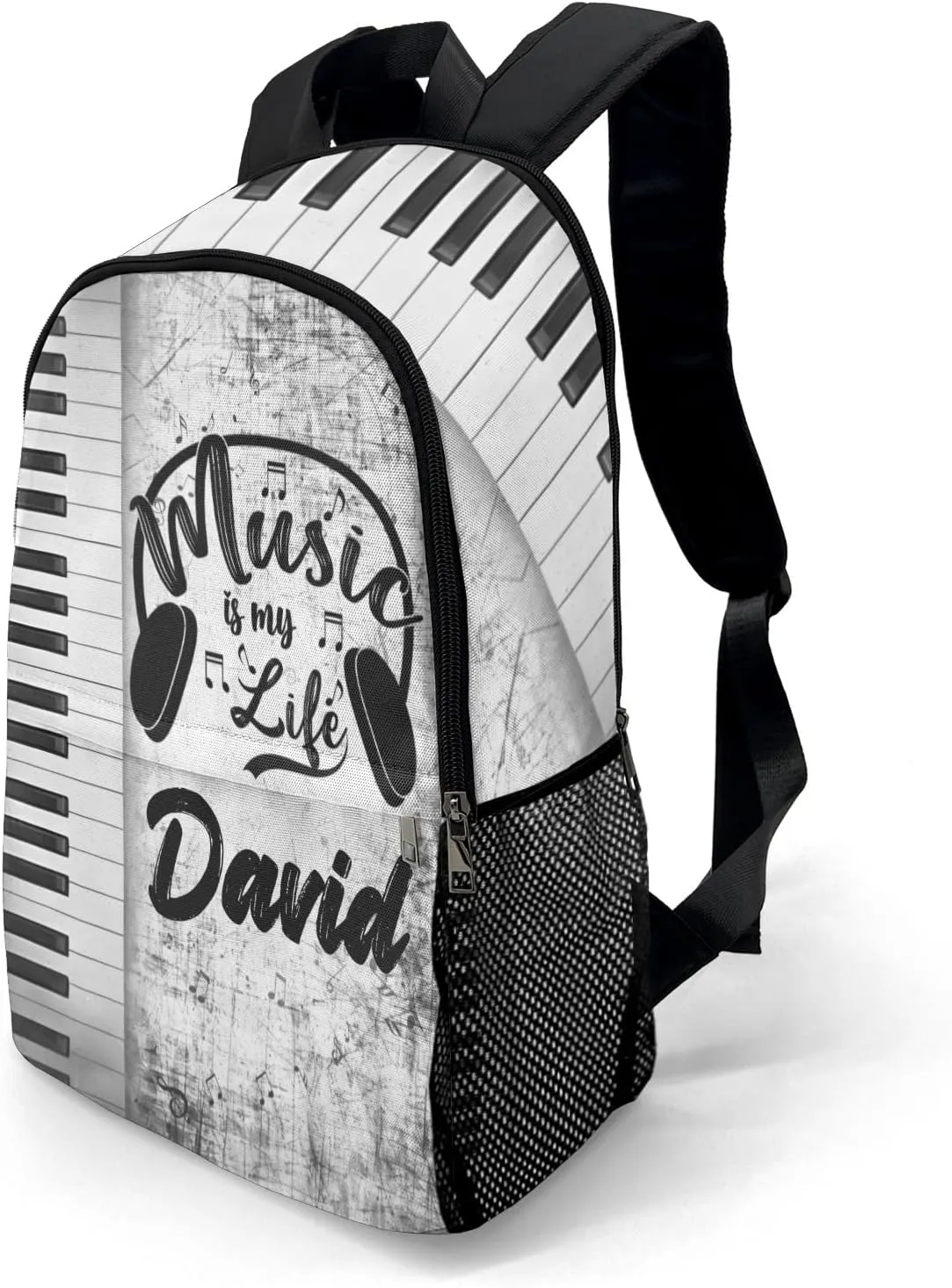 Customized Music Piano Backpack Personalized Name Schoolbag Multipurpose Daypack Sport Casual Travel Bags for Teen Adult Grey Black
