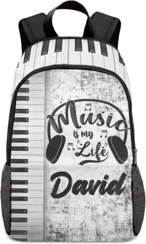 Customized Music Piano Backpack Personalized Name Schoolbag Multipurpose Daypack Sport Casual Travel Bags for Teen Adult Grey Black