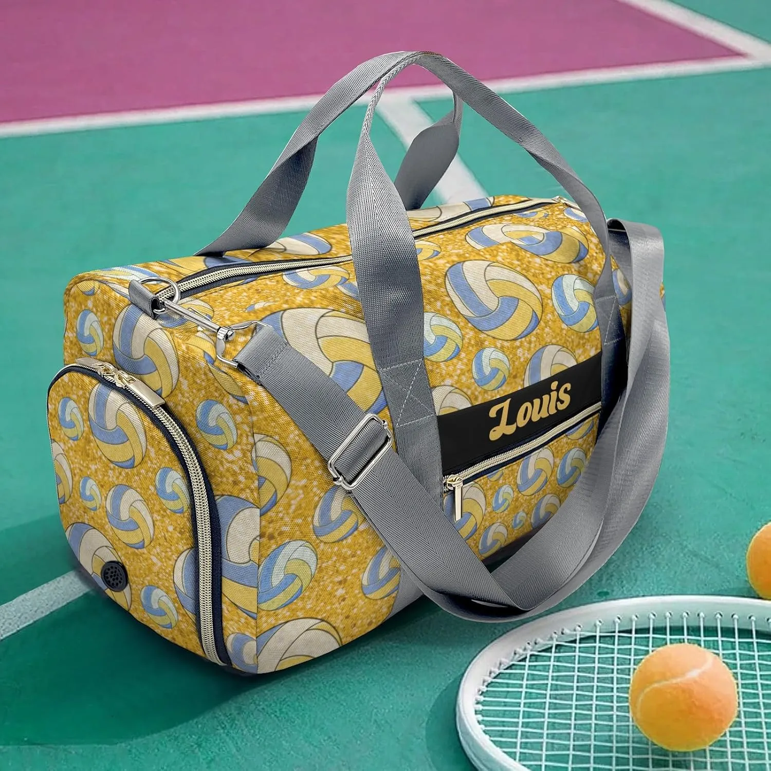 Custon Name Sport Volleyball Yellow Gym Sport Player Travel Bag,Sport Gym Bag Personalized Gift for Travel Hand Bag Carry on Bag