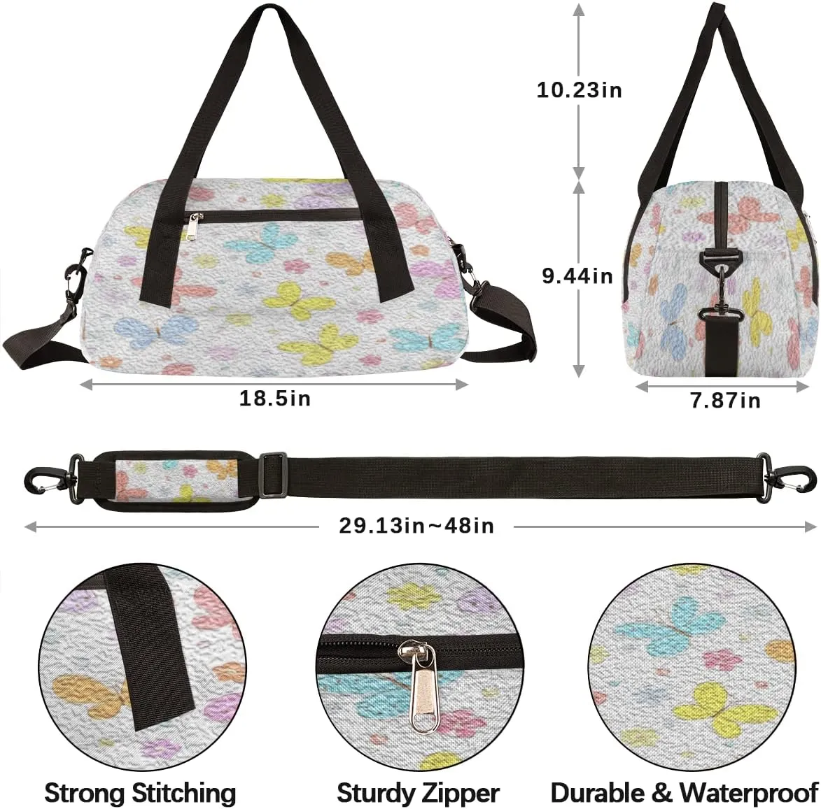 Cute Butterfly Kids Duffel Bag for Girls Boys Teens, Butterfly Oil Painting Dance Bag Overnight Small Duffel Bag Carry On Weekend Sports Gym Travel Bag for School Practice Gymnastics Ballet