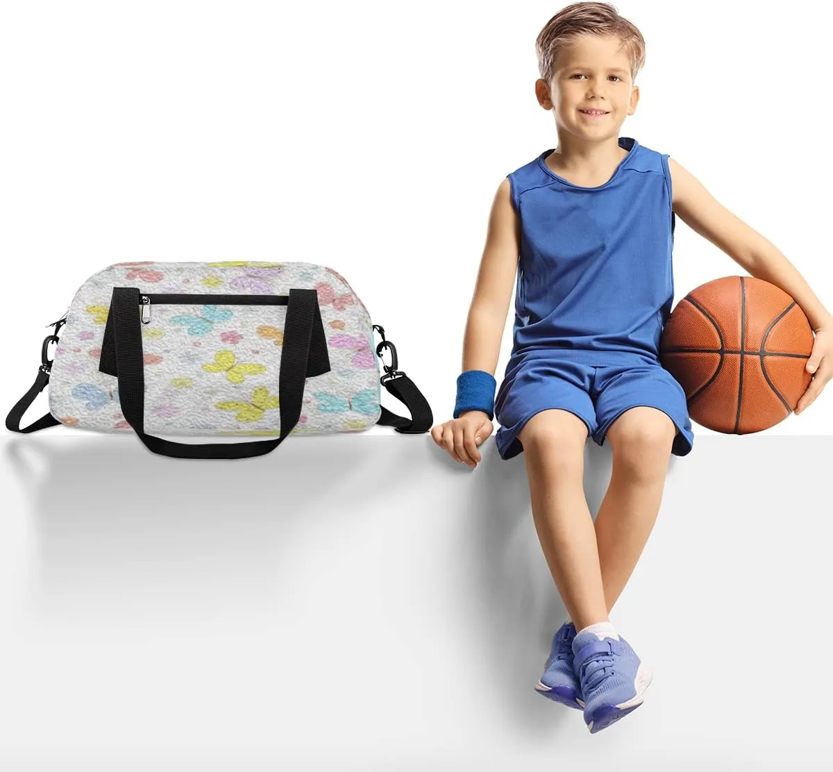 Cute Butterfly Kids Duffel Bag for Girls Boys Teens, Butterfly Oil Painting Dance Bag Overnight Small Duffel Bag Carry On Weekend Sports Gym Travel Bag for School Practice Gymnastics Ballet