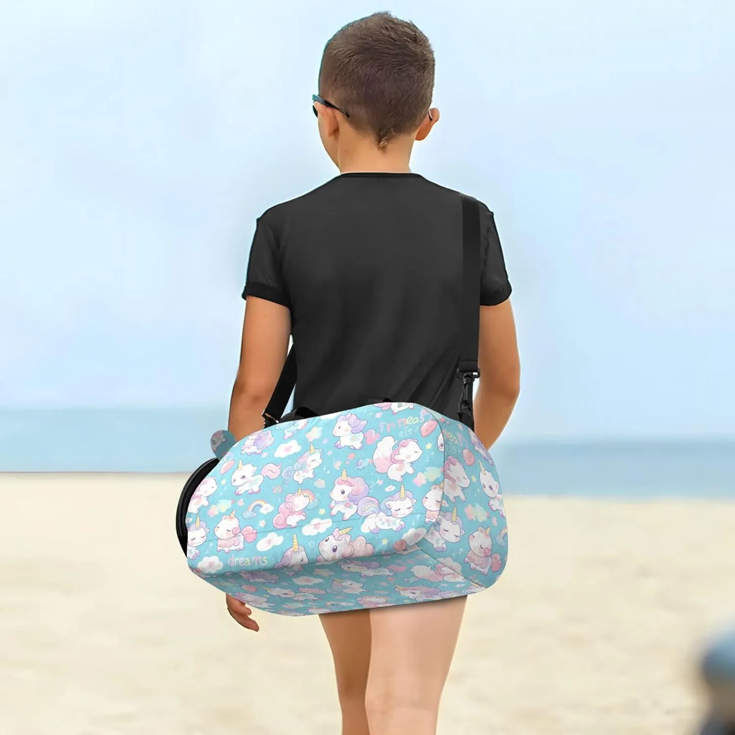 Cute Cartoon Cats Unicorns Girl's Gym Duffel Bag with Shoes Compartment Large Capacity Carry on Luggage for Travel, Swimming, Dance, Ballet
