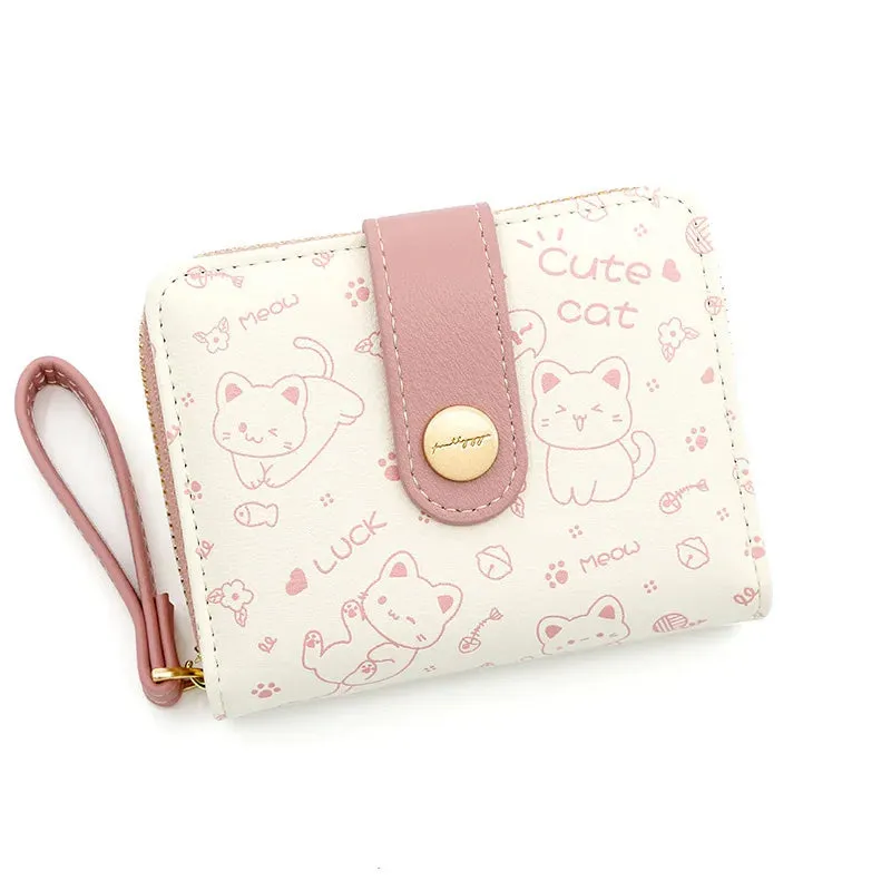 Cute Cat Zipper Wallet for Girls
