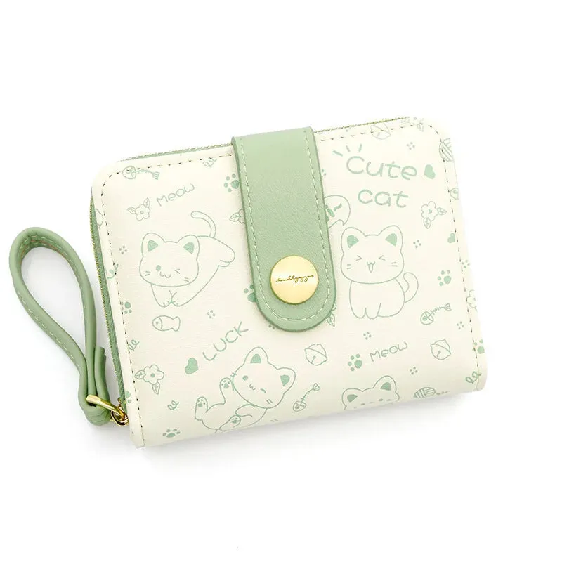Cute Cat Zipper Wallet for Girls