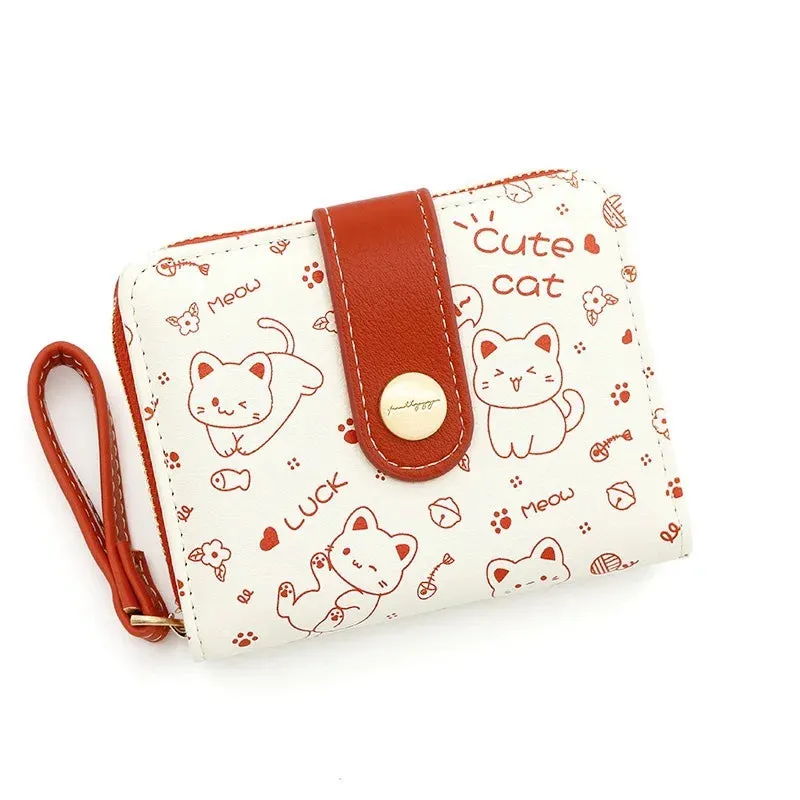 Cute Cat Zipper Wallet for Girls