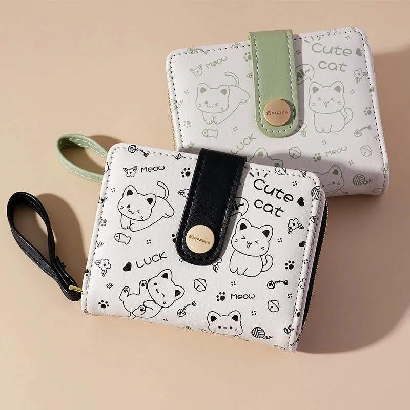 Cute Cat Zipper Wallet for Girls