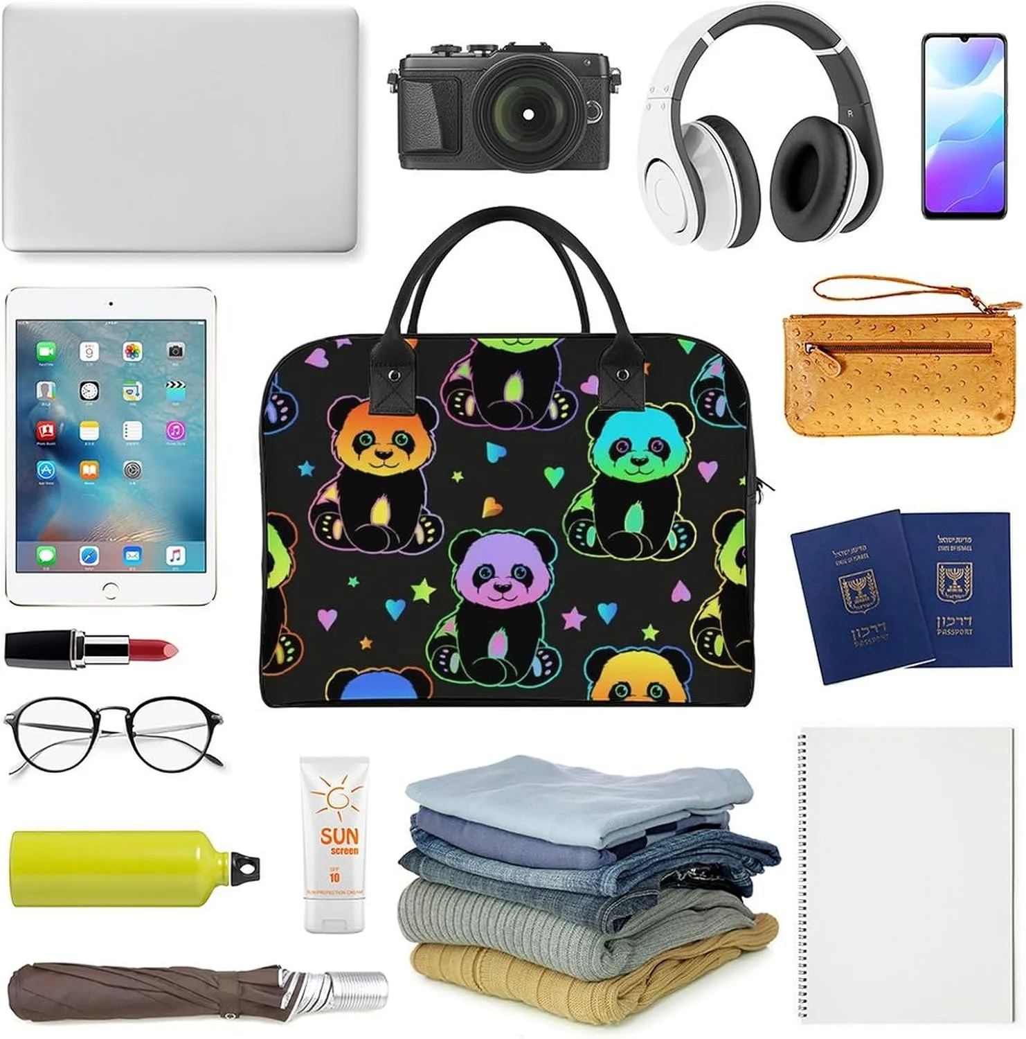 Cute Cats Head Fashionable Large Capacity Travel Handbag Unisex