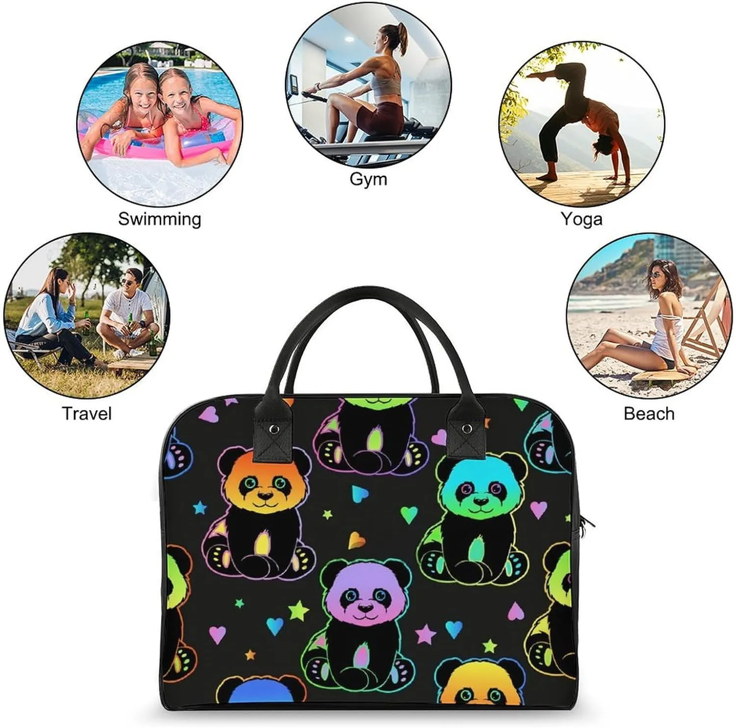 Cute Cats Head Fashionable Large Capacity Travel Handbag Unisex
