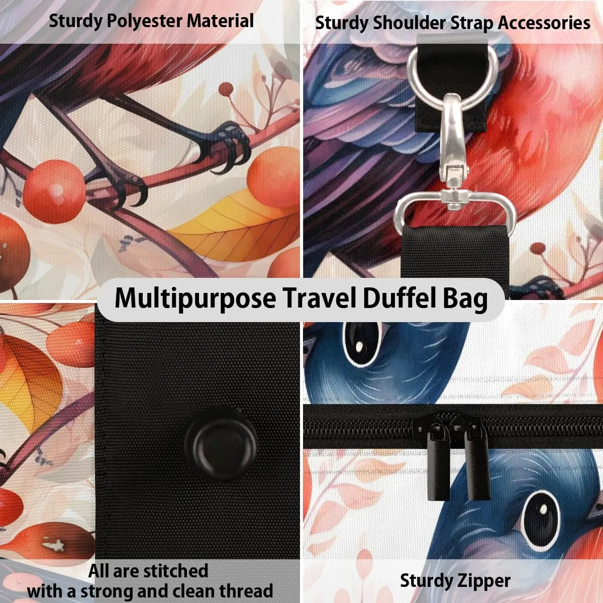Cute Colorful Birds Travel Duffel Bag for Women Men Waterproof Foldable Overnight Weekender Bag Large Capacity Sports Gym Bag