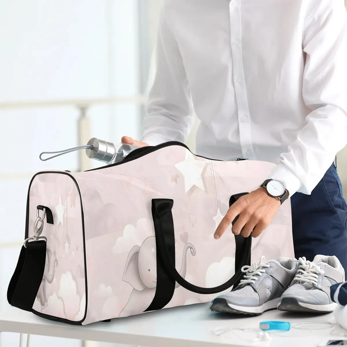 Cute Colorful Cartoon Elephant Travel Duffel Bag for Women Men Waterproof Foldable Overnight Weekender Bag Large Capacity Sports Gym Bag