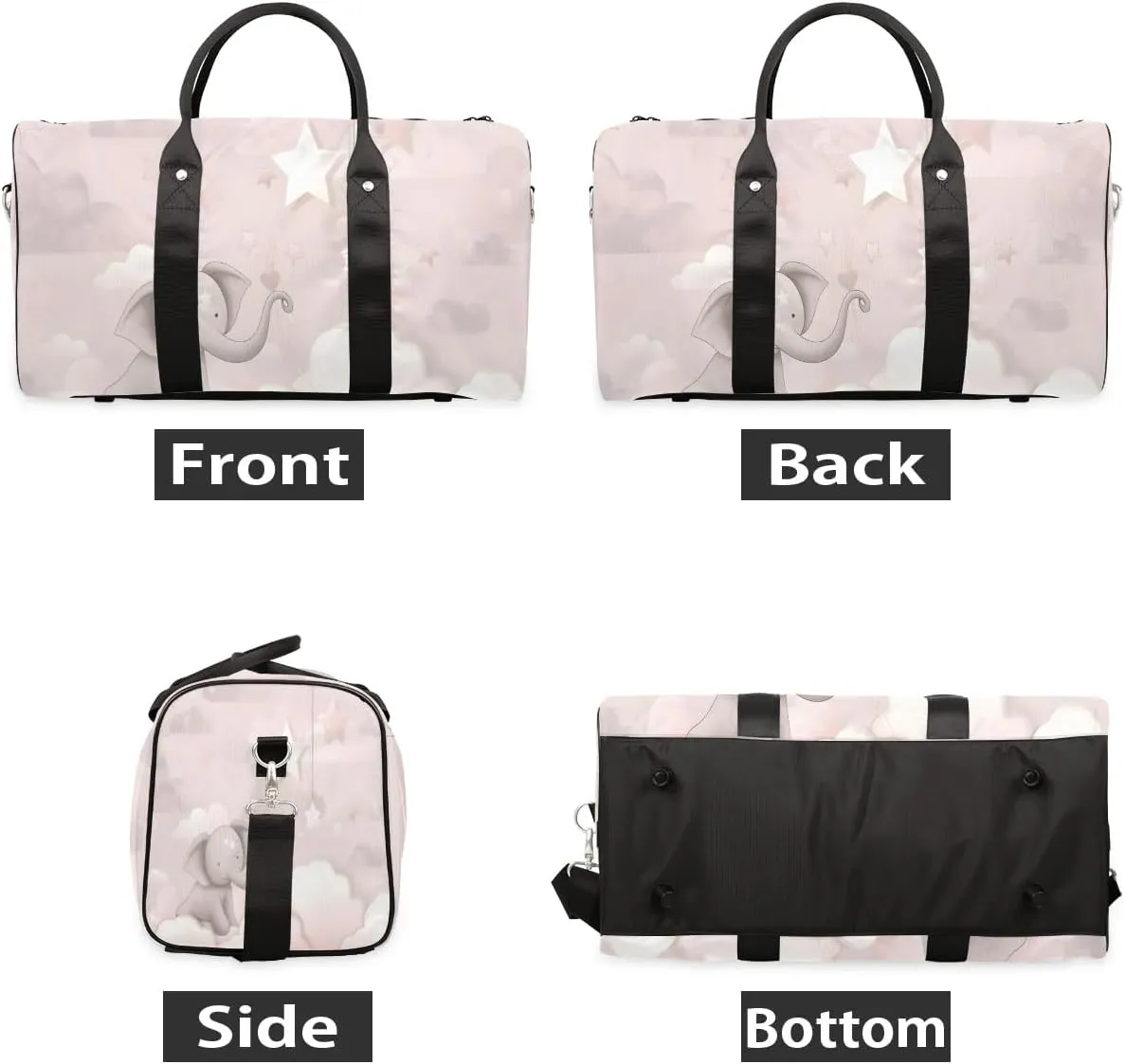 Cute Colorful Cartoon Elephant Travel Duffel Bag for Women Men Waterproof Foldable Overnight Weekender Bag Large Capacity Sports Gym Bag