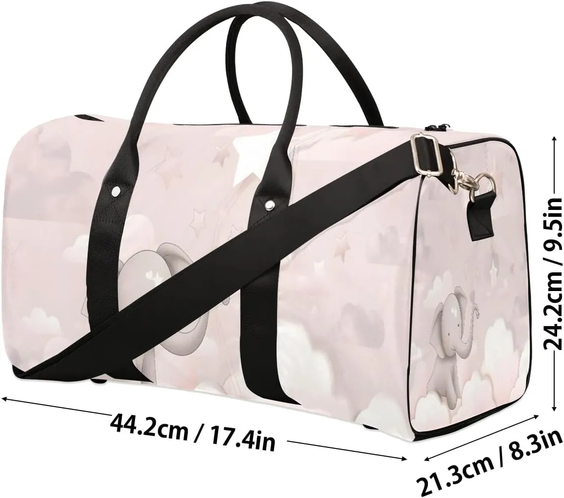 Cute Colorful Cartoon Elephant Travel Duffel Bag for Women Men Waterproof Foldable Overnight Weekender Bag Large Capacity Sports Gym Bag