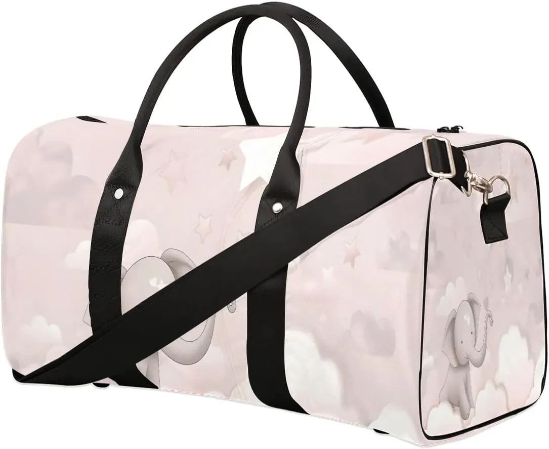 Cute Colorful Cartoon Elephant Travel Duffel Bag for Women Men Waterproof Foldable Overnight Weekender Bag Large Capacity Sports Gym Bag
