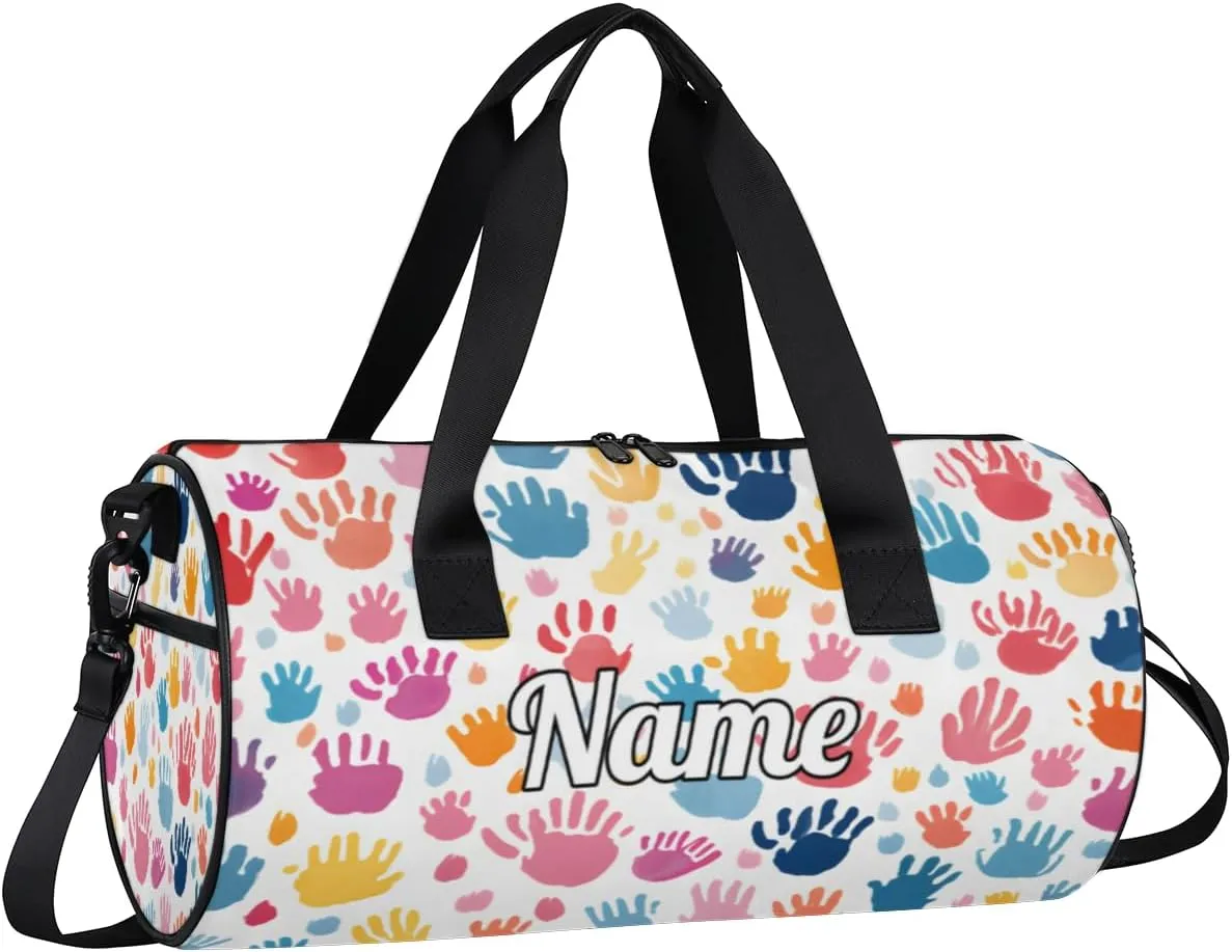 Cute Dance Bag Sport Duffel Gymnastics Sport Bags Custom Ballet Bag Overnight Weekender Bag Waterproof Pattern, Colorful Fingerprint Cartoon Print