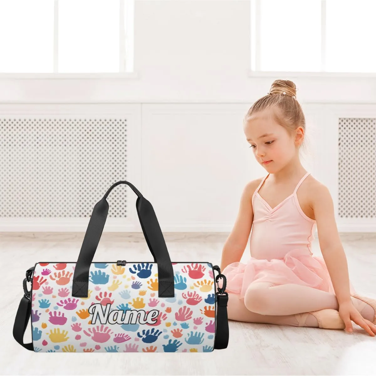 Cute Dance Bag Sport Duffel Gymnastics Sport Bags Custom Ballet Bag Overnight Weekender Bag Waterproof Pattern, Colorful Fingerprint Cartoon Print