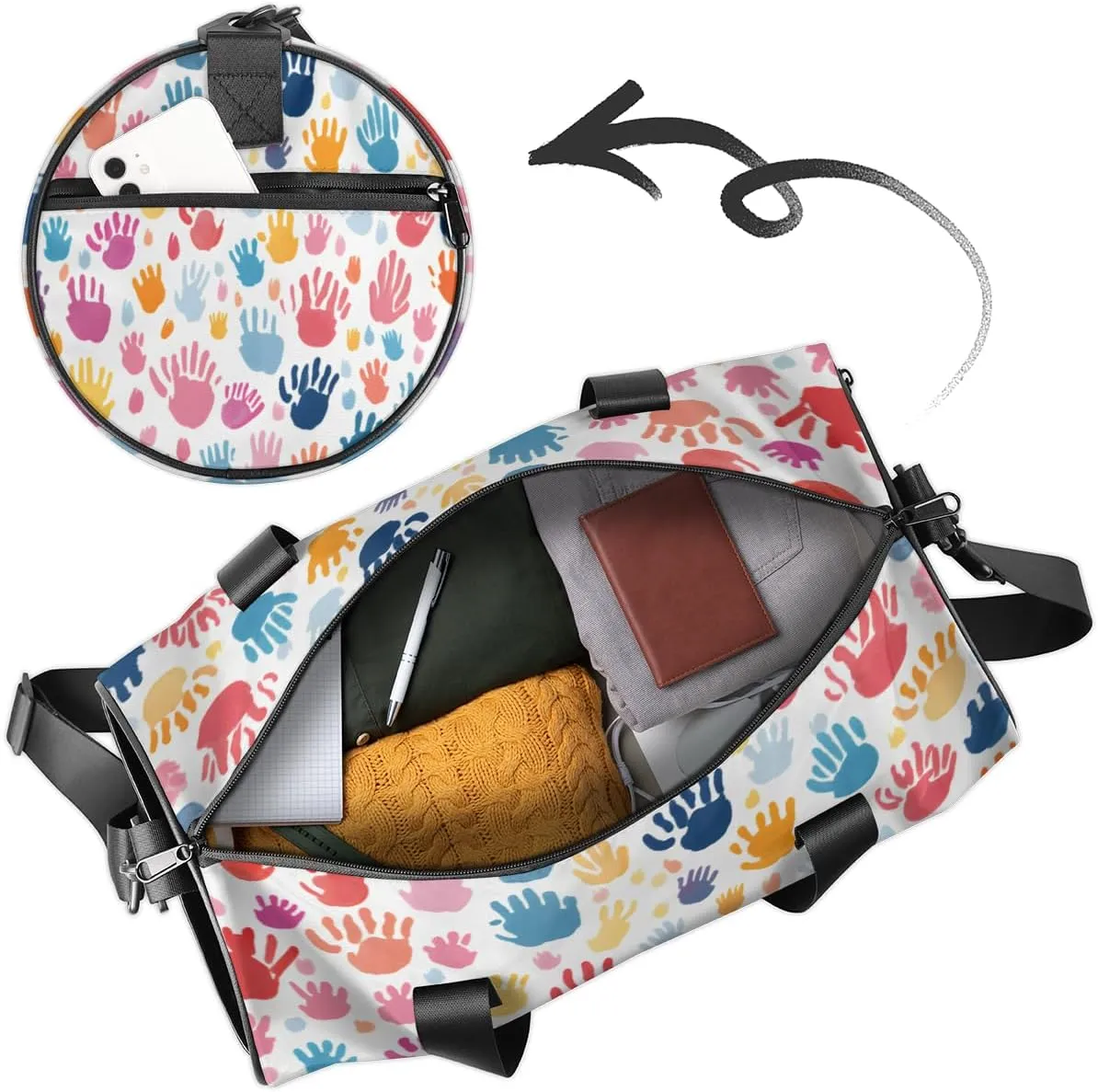 Cute Dance Bag Sport Duffel Gymnastics Sport Bags Custom Ballet Bag Overnight Weekender Bag Waterproof Pattern, Colorful Fingerprint Cartoon Print