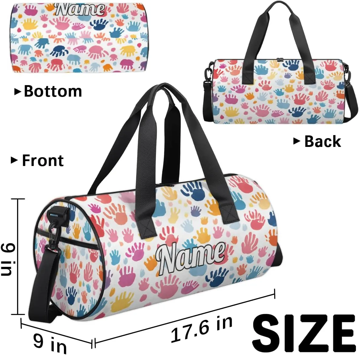 Cute Dance Bag Sport Duffel Gymnastics Sport Bags Custom Ballet Bag Overnight Weekender Bag Waterproof Pattern, Colorful Fingerprint Cartoon Print