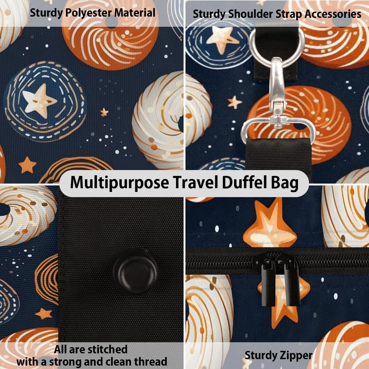 Cute Doughnut Travel Duffel Bag for Women Men Waterproof Foldable Overnight Weekender Bag Large Capacity Sports Gym Bag