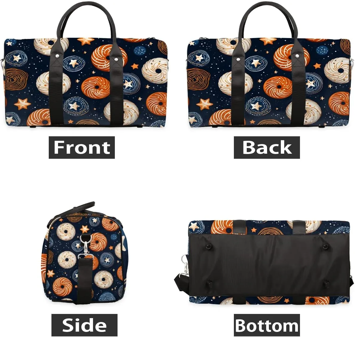 Cute Doughnut Travel Duffel Bag for Women Men Waterproof Foldable Overnight Weekender Bag Large Capacity Sports Gym Bag