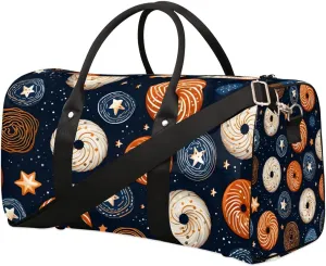 Cute Doughnut Travel Duffel Bag for Women Men Waterproof Foldable Overnight Weekender Bag Large Capacity Sports Gym Bag