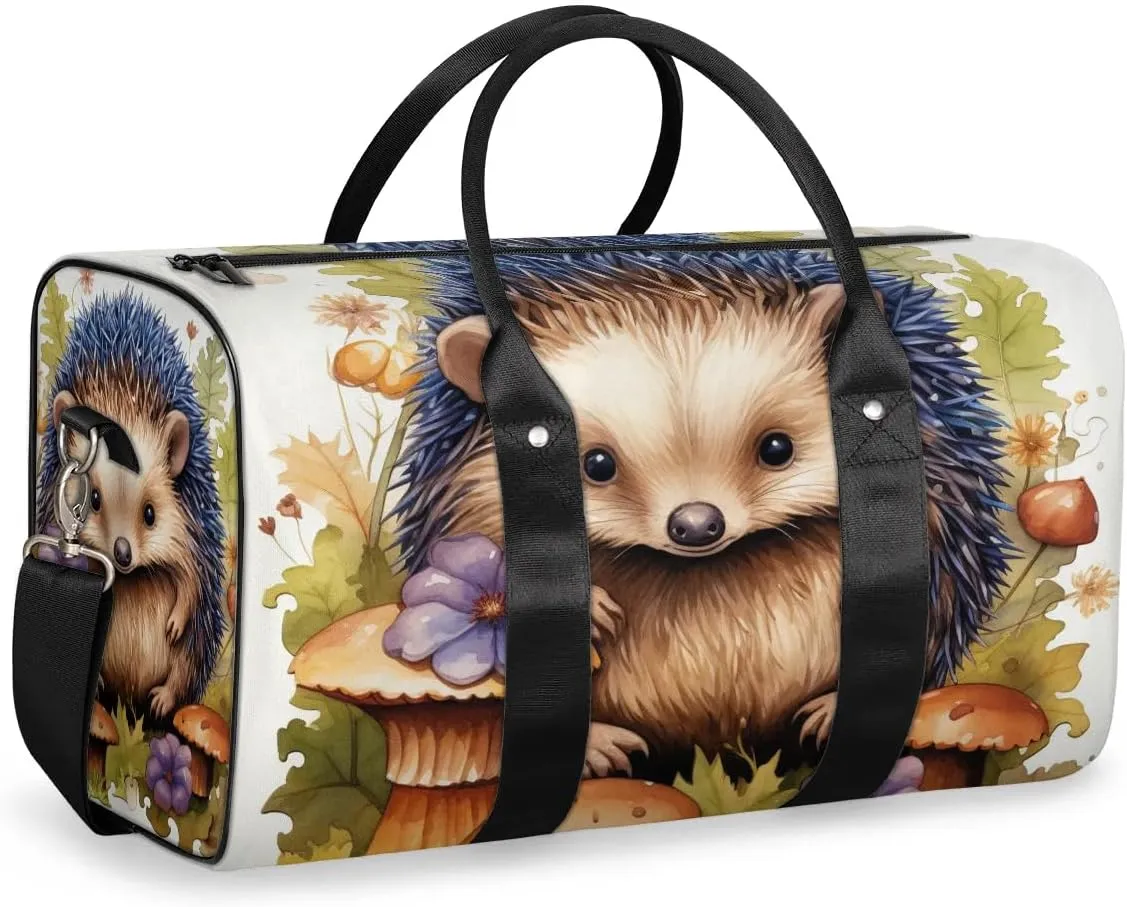Cute Hedgehog Travel Duffel Bag for Women Men Waterproof Foldable Overnight Weekender Bag Large Capacity Sports Gym Bag
