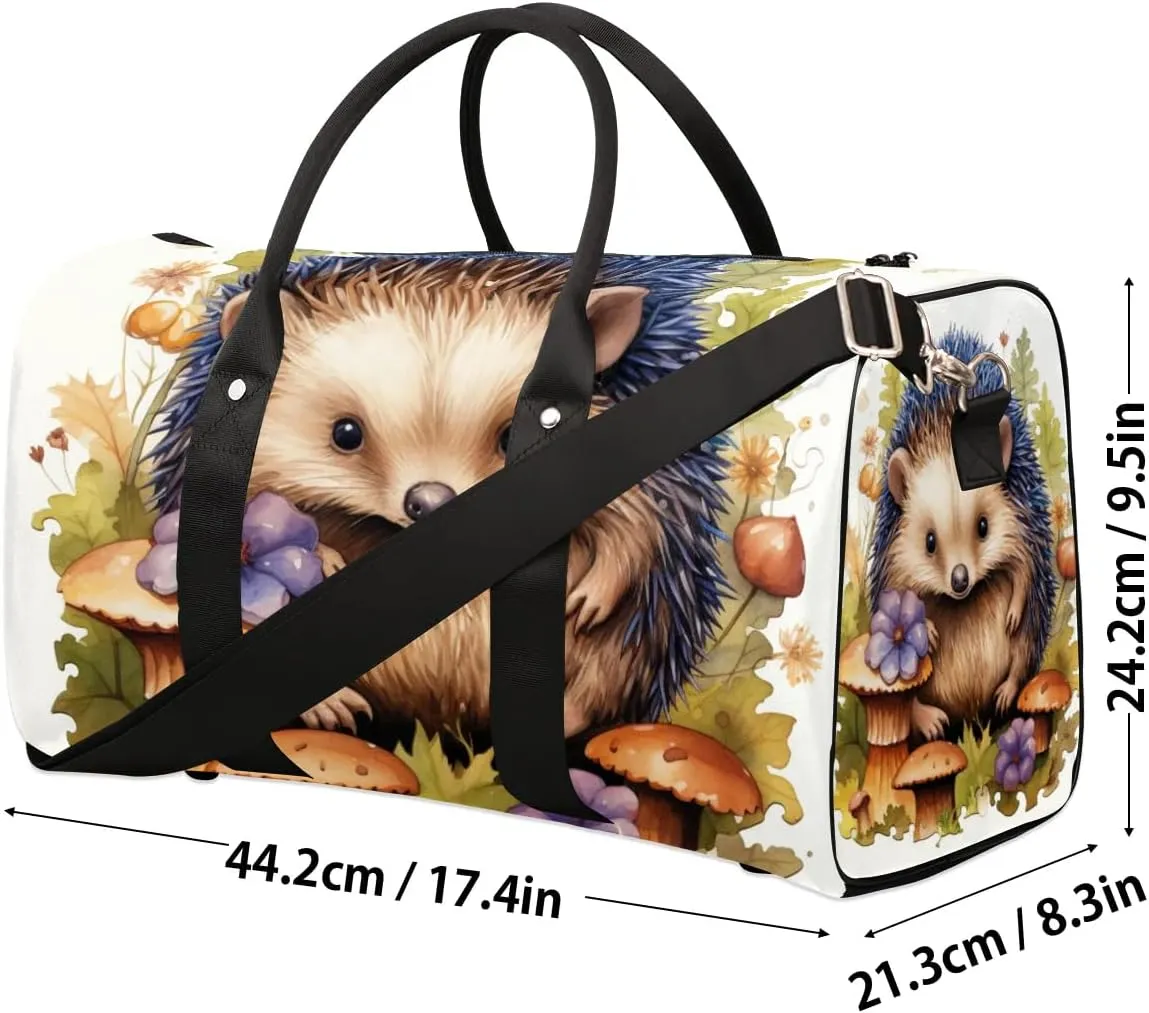 Cute Hedgehog Travel Duffel Bag for Women Men Waterproof Foldable Overnight Weekender Bag Large Capacity Sports Gym Bag