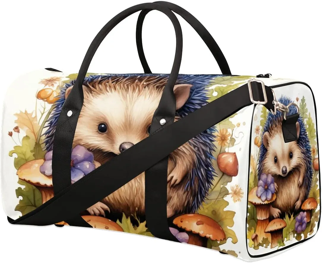 Cute Hedgehog Travel Duffel Bag for Women Men Waterproof Foldable Overnight Weekender Bag Large Capacity Sports Gym Bag