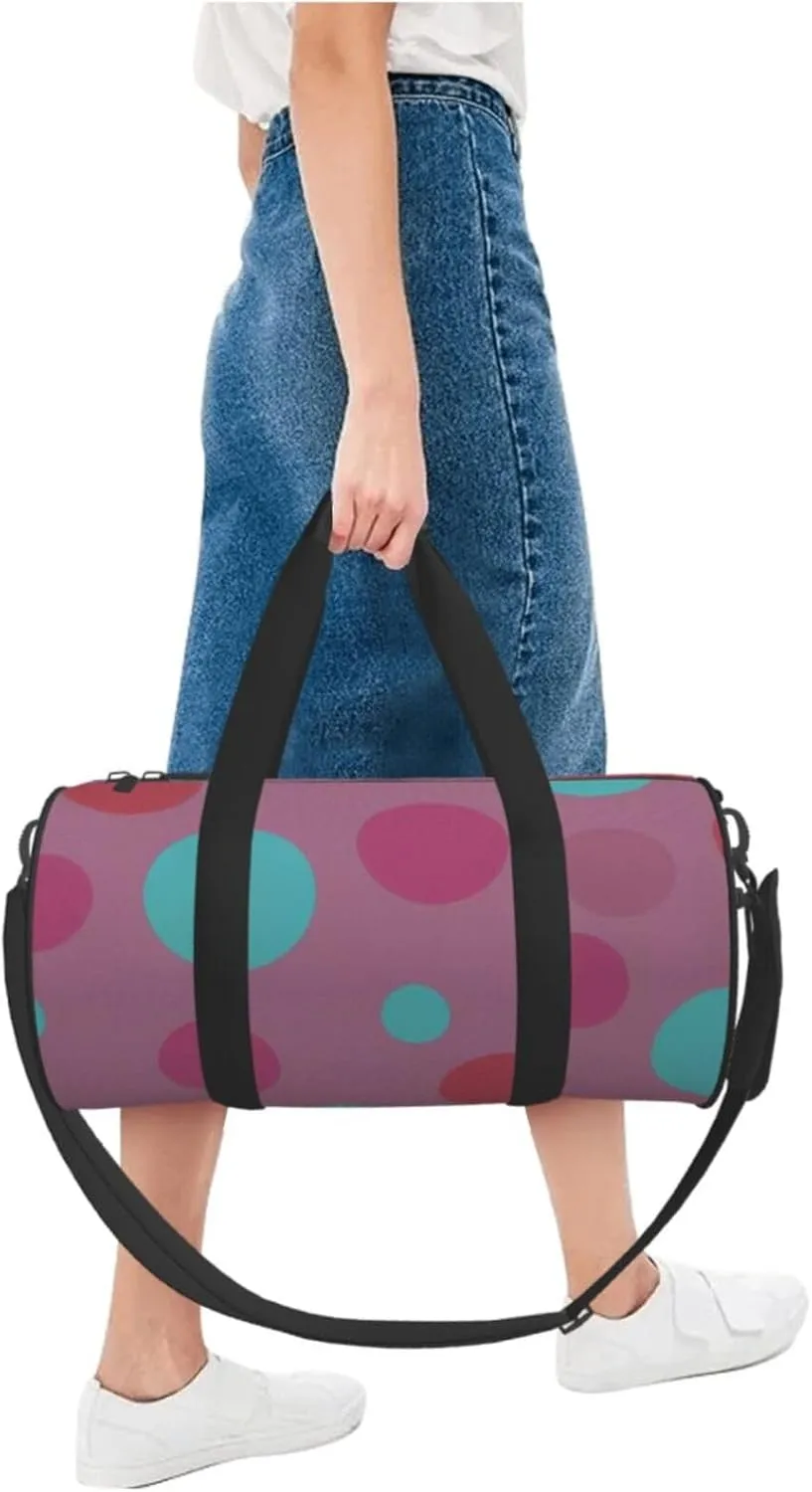 Cute Polka Dot Printed Travel Bag,Round Personal Item Storage bag,Foldie Duffel Bag for Traveling Vacation,Fitness,Sports