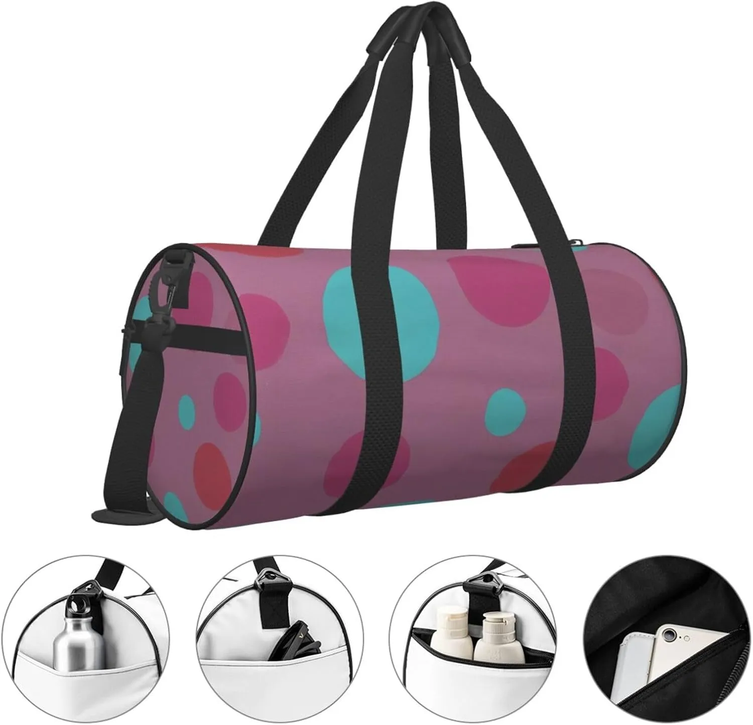 Cute Polka Dot Printed Travel Bag,Round Personal Item Storage bag,Foldie Duffel Bag for Traveling Vacation,Fitness,Sports