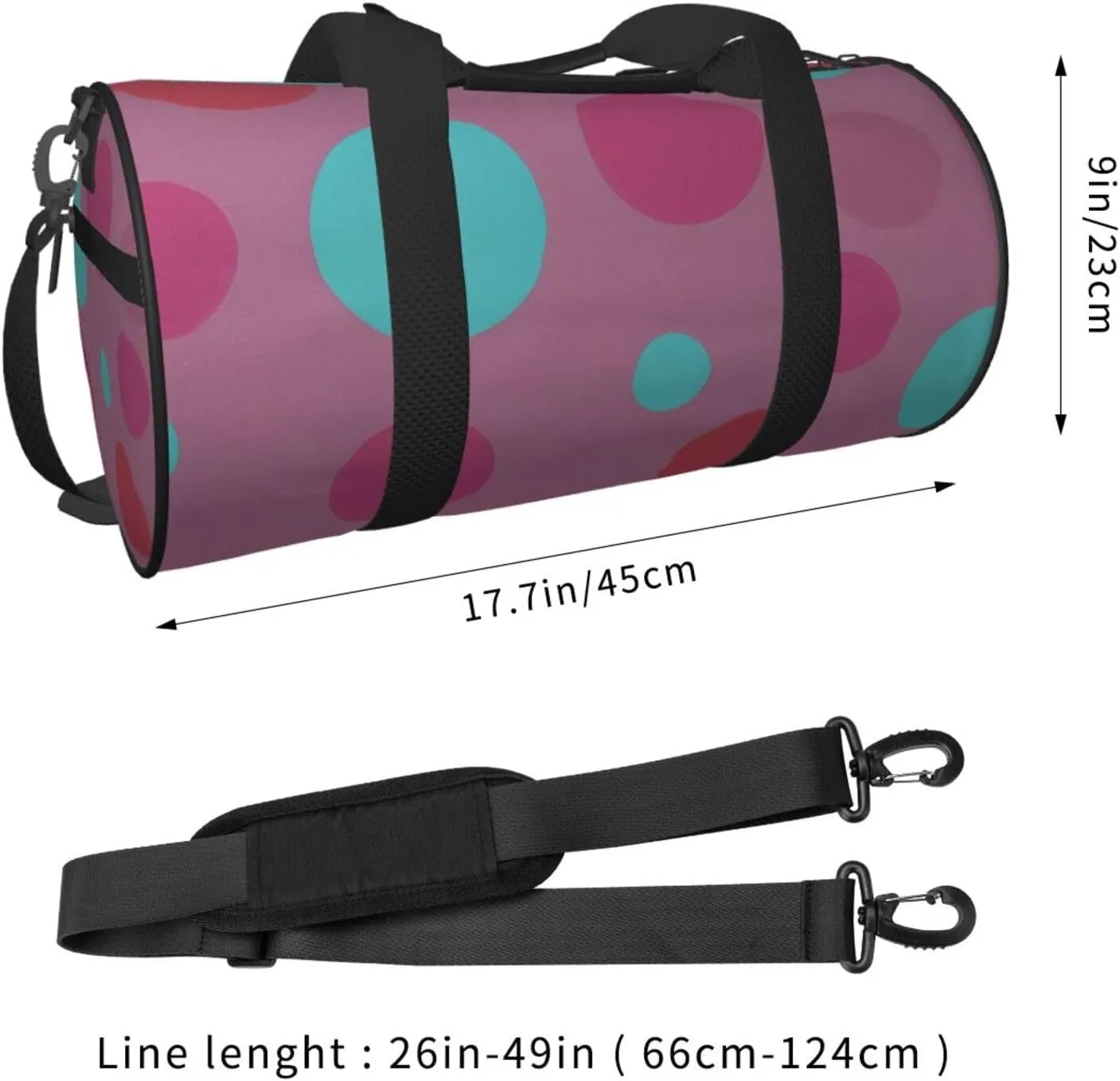 Cute Polka Dot Printed Travel Bag,Round Personal Item Storage bag,Foldie Duffel Bag for Traveling Vacation,Fitness,Sports