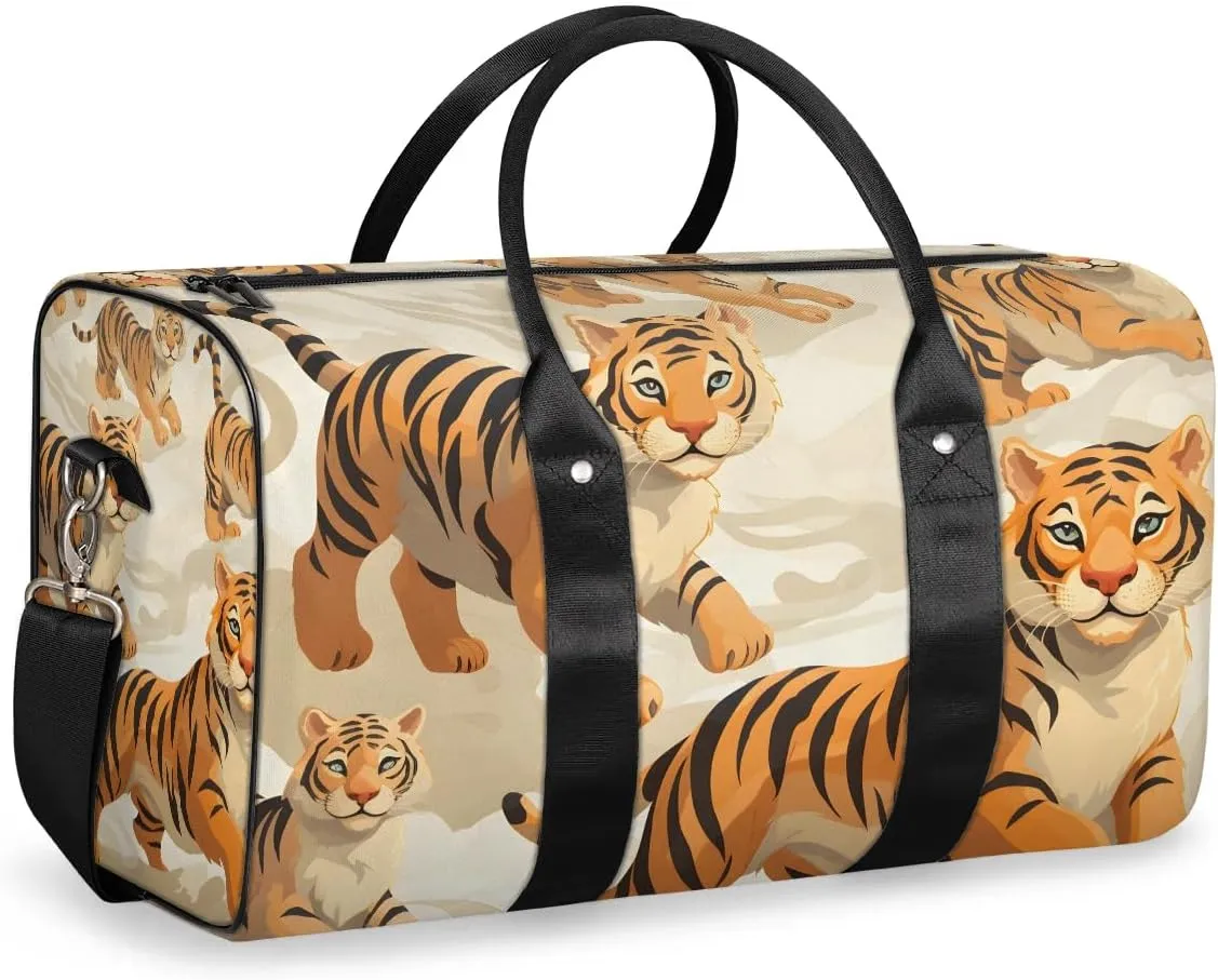 Cute Tiger Travel Duffel Bag for Women Men Waterproof Foldable Overnight Weekender Bag Large Capacity Sports Gym Bag