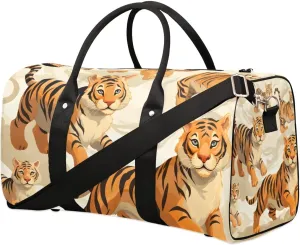 Cute Tiger Travel Duffel Bag for Women Men Waterproof Foldable Overnight Weekender Bag Large Capacity Sports Gym Bag