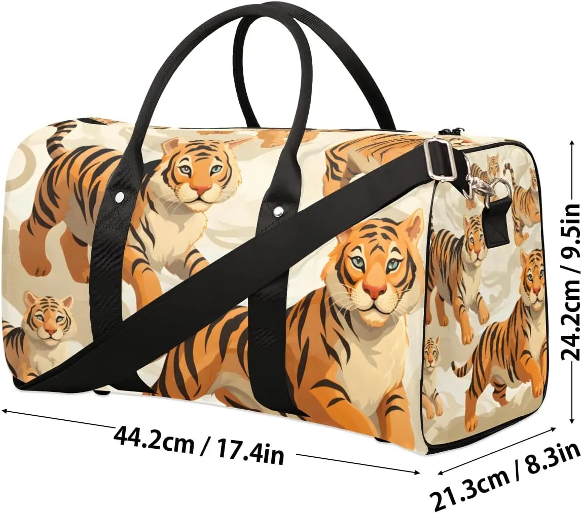 Cute Tiger Travel Duffel Bag for Women Men Waterproof Foldable Overnight Weekender Bag Large Capacity Sports Gym Bag