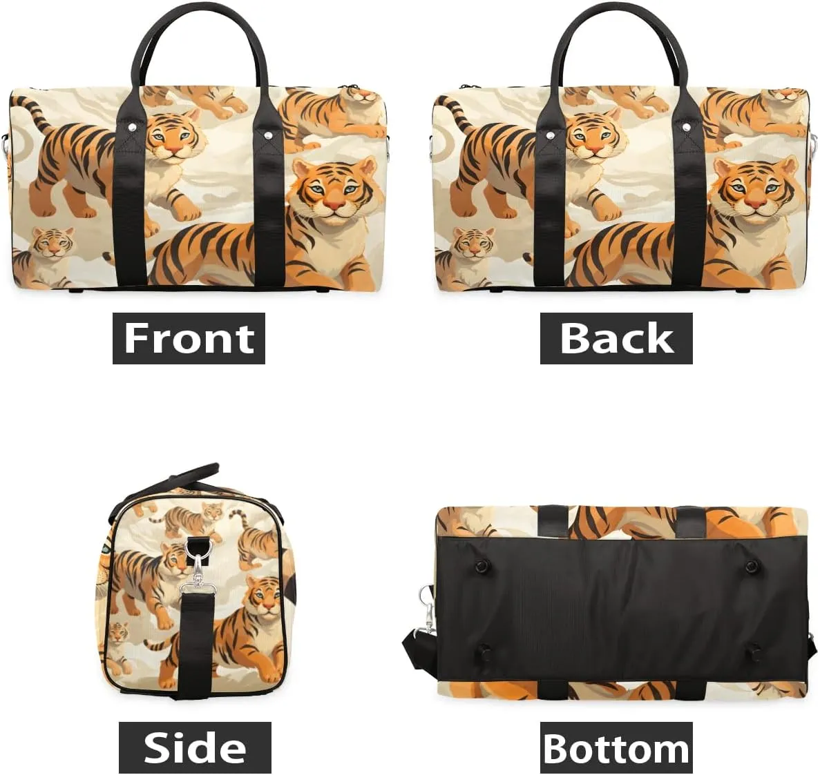 Cute Tiger Travel Duffel Bag for Women Men Waterproof Foldable Overnight Weekender Bag Large Capacity Sports Gym Bag