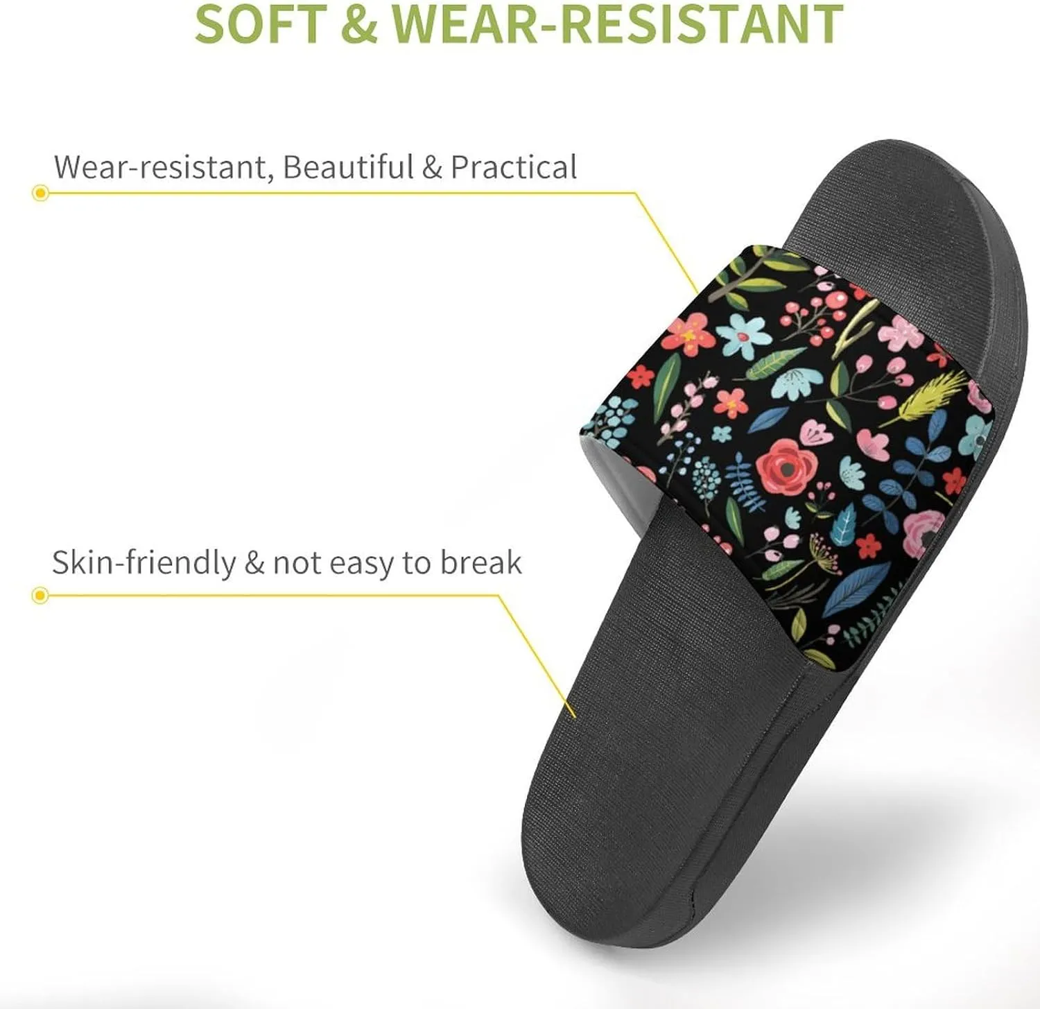 Cute Tropical Flowers & Leafs Botanical Pattern Sandals Shower Men's Sandals Bathroom Slippers Non-Slip Indoor Home House Beach Shoes