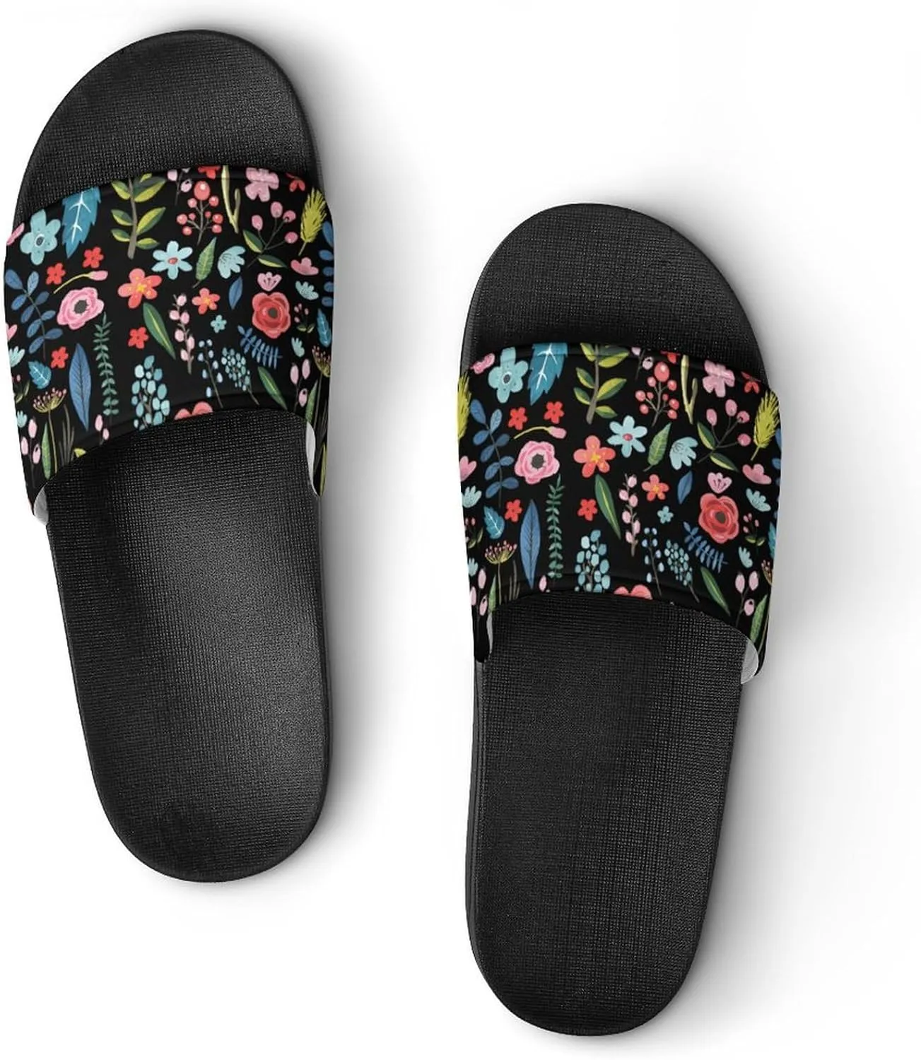 Cute Tropical Flowers & Leafs Botanical Pattern Sandals Shower Men's Sandals Bathroom Slippers Non-Slip Indoor Home House Beach Shoes