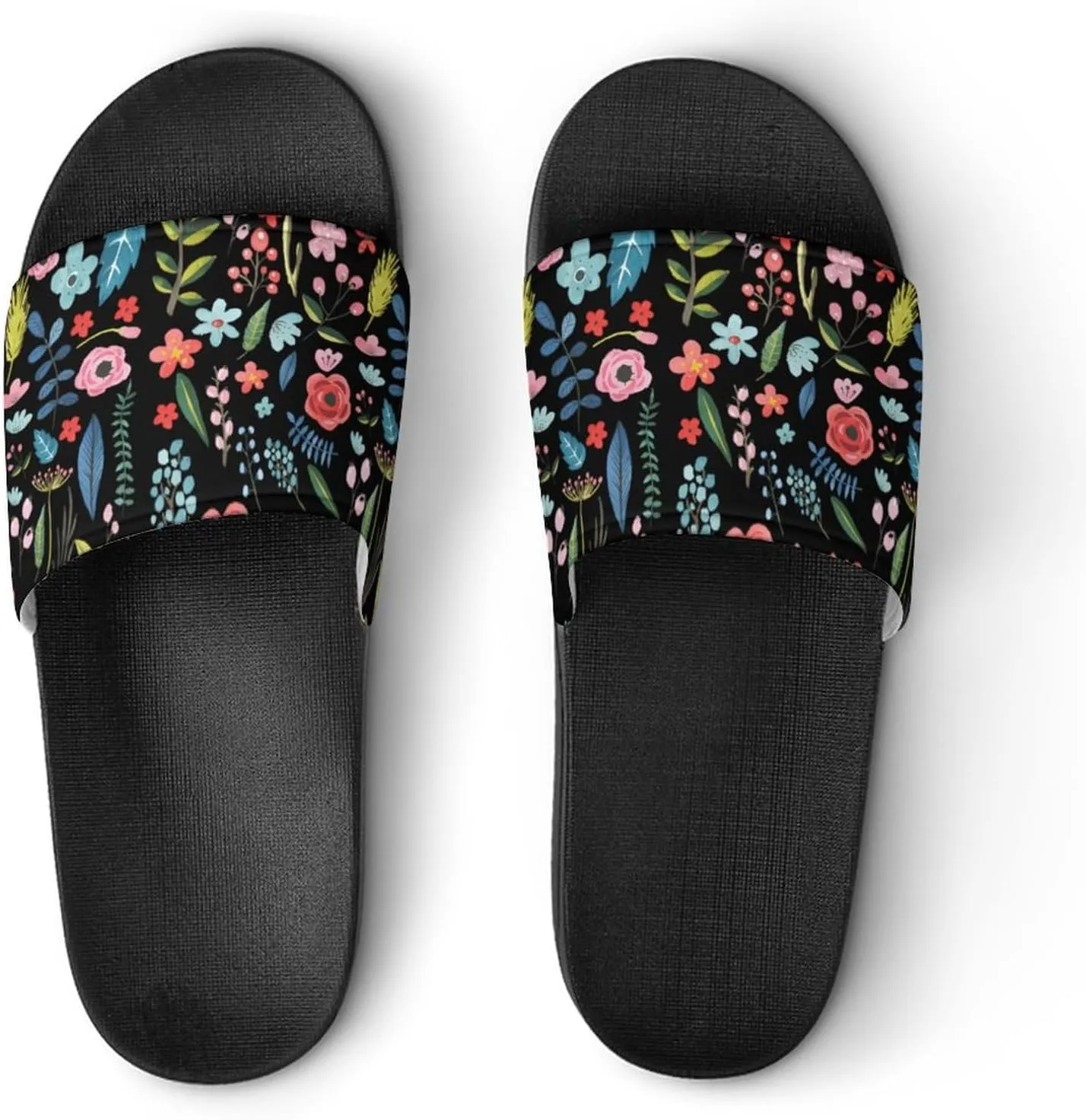 Cute Tropical Flowers & Leafs Botanical Pattern Sandals Shower Men's Sandals Bathroom Slippers Non-Slip Indoor Home House Beach Shoes