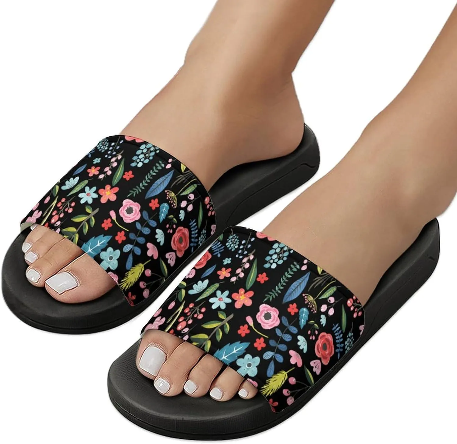 Cute Tropical Flowers & Leafs Botanical Pattern Sandals Shower Men's Sandals Bathroom Slippers Non-Slip Indoor Home House Beach Shoes