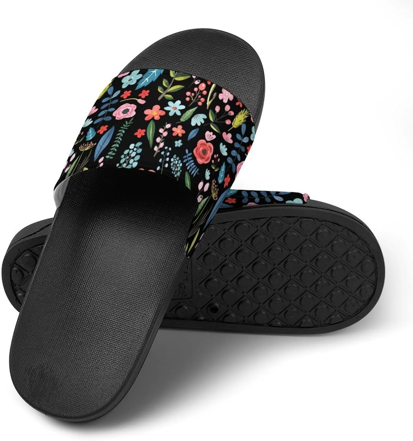 Cute Tropical Flowers & Leafs Botanical Pattern Sandals Shower Men's Sandals Bathroom Slippers Non-Slip Indoor Home House Beach Shoes