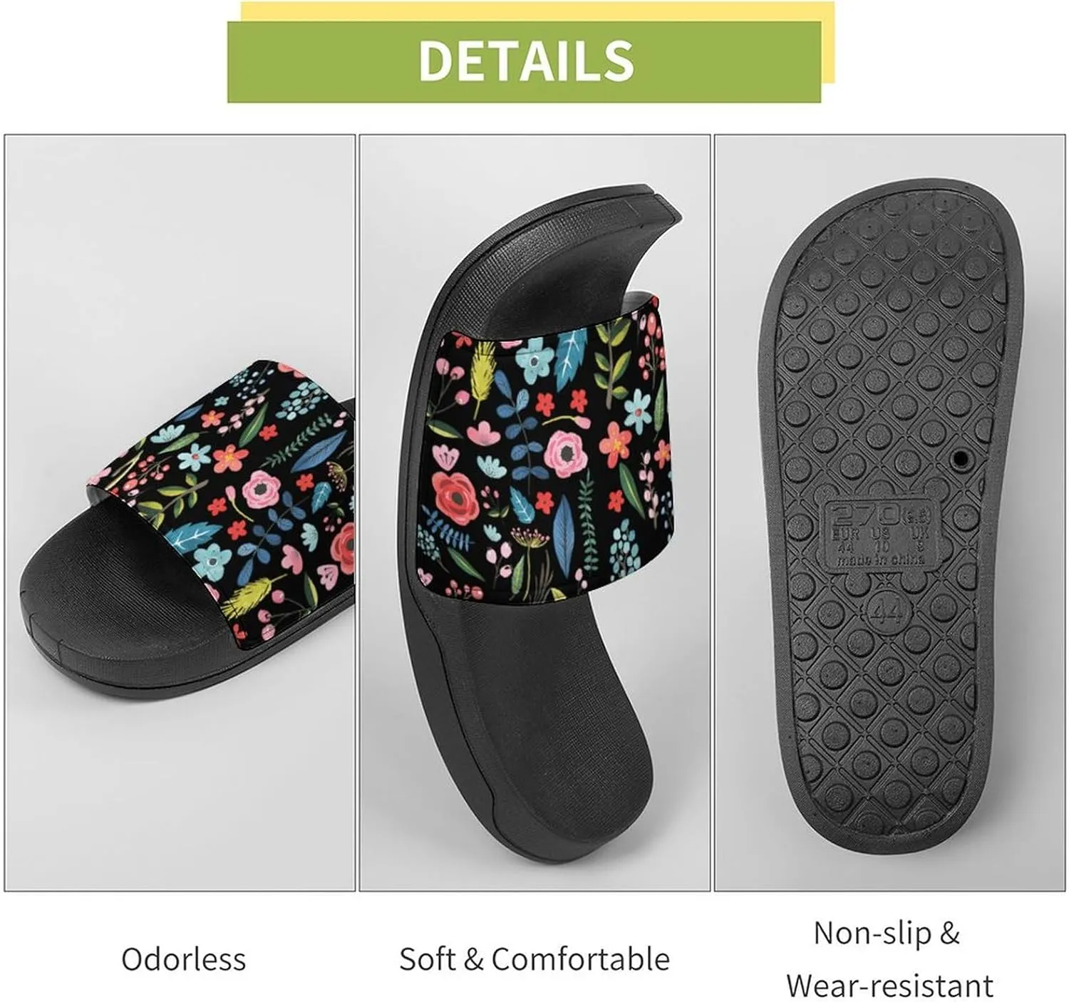 Cute Tropical Flowers & Leafs Botanical Pattern Sandals Shower Men's Sandals Bathroom Slippers Non-Slip Indoor Home House Beach Shoes