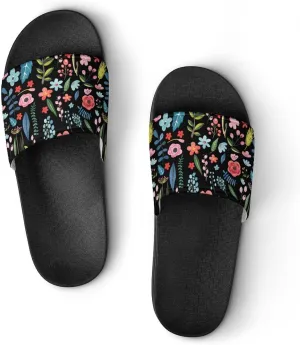 Cute Tropical Flowers & Leafs Botanical Pattern Sandals Shower Men's Sandals Bathroom Slippers Non-Slip Indoor Home House Beach Shoes