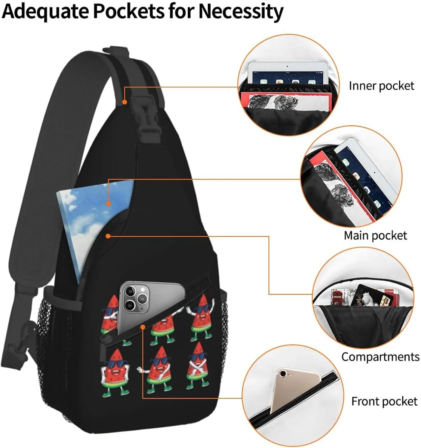 Cute Unicorns Crossbody Bag Adjustable Sling Bag Casual Chest Bags Travel Shoulder Backpack