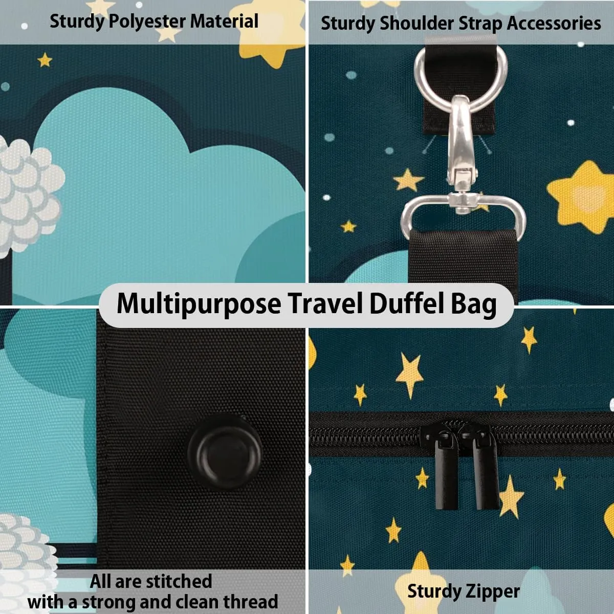 Cute White Sheep Travel Duffel Bag for Women Men Waterproof Foldable Overnight Weekender Bag Large Capacity Sports Gym Bag