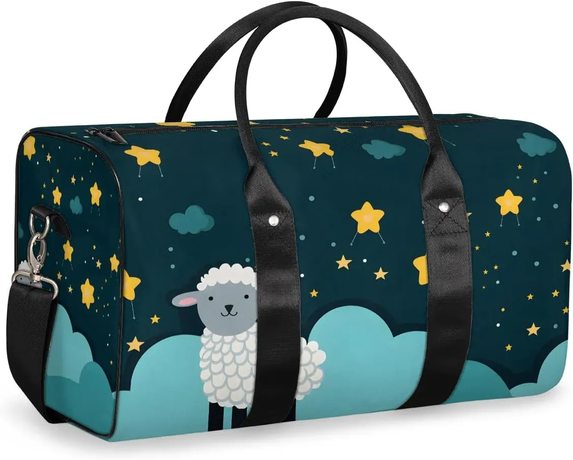 Cute White Sheep Travel Duffel Bag for Women Men Waterproof Foldable Overnight Weekender Bag Large Capacity Sports Gym Bag